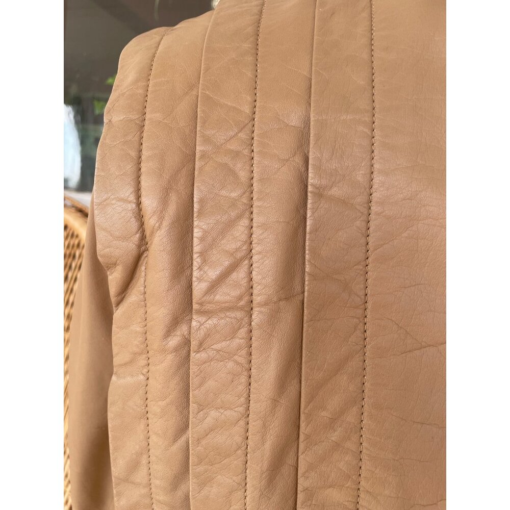 Vintage 1980s Sara International Womens Leather Tan Jacket Size 8 - Picture 15 of 16